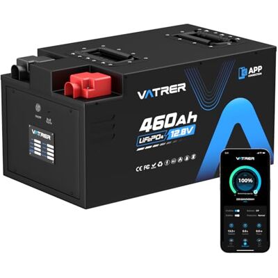 VATRER POWER 12V 460Ah Batterie Lithium LiFePO4 Coupure Basse Température, 300A BMS Intégré, Max. 3840W Puissance Charge, 5888Wh, 5000+ Cycles Rechargeable pour Système Solaire, RV, Hors-Réseau - Publicité VATRER POWER 12V 460Ah Batterie Lithium LiFePO4 Coupure Basse Température, 300A BMS Intégré, Max. 3840W Puissance Charge, 5888Wh, 5000+ Cycles Rechargeable pour Système Solaire, RV, Hors-Réseau - Publicité