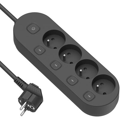 Electraline 35481 Bloc Multiprise avec 4 Prises Françaises, 4 interrupteurs indépendants, câble de 1.5M, Noir - Publicité Electraline 35481 Bloc Multiprise avec 4 Prises Françaises, 4 interrupteurs indépendants, câble de 1.5M, Noir - Publicité