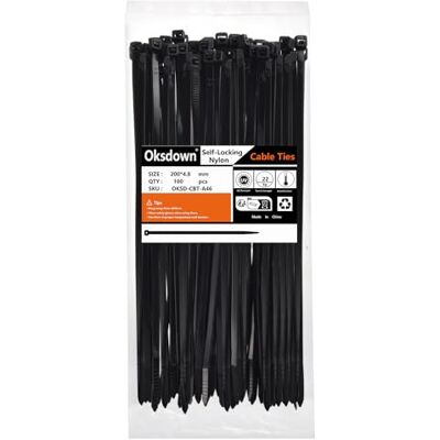 Oksdown Collier de Serrage en Nylon 200 mm × 4,8 mm Attache Câble Plastique Rilsan Serre Câbles, Noir, Lot de 100 Pièces - Publicité Oksdown Collier de Serrage en Nylon 200 mm × 4,8 mm Attache Câble Plastique Rilsan Serre Câbles, Noir, Lot de 100 Pièces - Publicité
