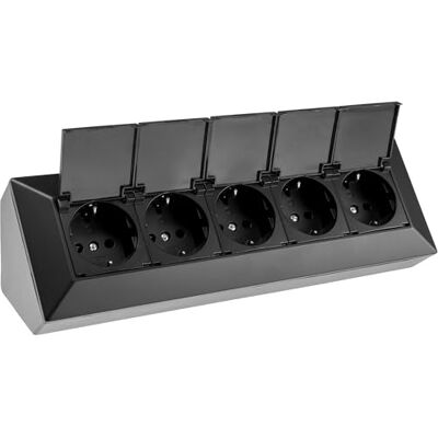 ChiliTec Bloc de prise multiprise 5 voies avec couvercle à charnière 230 V Prise pour cuisine, bureau, atelier, noir - Publicité ChiliTec Bloc de prise multiprise 5 voies avec couvercle à charnière 230 V Prise pour cuisine, bureau, atelier, noir - Publicité