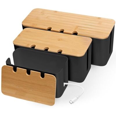 YADOBIG 3 Pièces Boite Rangement Cable, Boite Cache Cable avec Couvercle en Bois Perforé, Cache Multiprise Electrique pour Dissimuler les Prises et les Câbles, Trois Tailles, Grand, Moyen et Petit, Noir - Publicité YADOBIG 3 Pièces Boite Rangement Cable, Boite Cache Cable avec Couvercle en Bois Perforé, Cache Multiprise Electrique pour Dissimuler les Prises et les Câbles, Trois Tailles, Grand, Moyen et Petit, Noir - Publicité