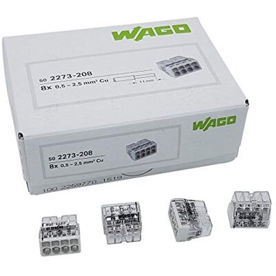 WAGO 2273-208 Lot de 50 bornes de boîte de jonction, diamètre : 0,5 à 2,5 mm², 8 pôles, compactes, transparents/gris clair - Publicité WAGO 2273-208 Lot de 50 bornes de boîte de jonction, diamètre : 0,5 à 2,5 mm², 8 pôles, compactes, transparents/gris clair - Publicité