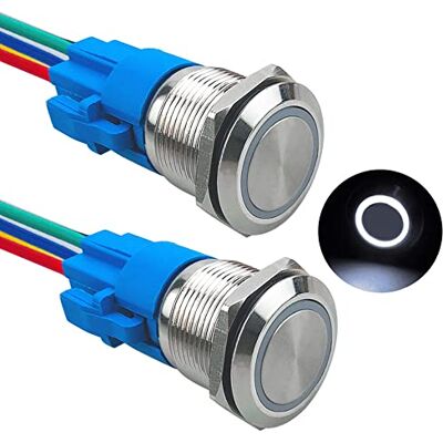 Aiqeer 2 Pièces 19 mm Commutateur Bouton-Poussoir Momentané, 12V / 24V 5A Interrupteur à Bouton-Poussoir en Acier Inoxydable Étanche IP67, avec Prise Pré-Câblée (LED Blanc) - Publicité Aiqeer 2 Pièces 19 mm Commutateur Bouton-Poussoir Momentané, 12V / 24V 5A Interrupteur à Bouton-Poussoir en Acier Inoxydable Étanche IP67, avec Prise Pré-Câblée (LED Blanc) - Publicité