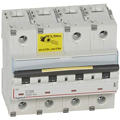 Legrand Disjoncteur DX³ 10000-16kA 4P 400V~ 100A courbe C 6 modules - Publicité Legrand Disjoncteur DX³ 10000-16kA 4P 400V~ 100A courbe C 6 modules - Publicité
