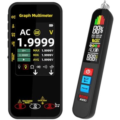 BSIDE Kit Multimètre Numérique Testeur de Tension, S500 Multimètre Graphique 20000 Comptes & AVX1 Stylo Testeur de Phase, Mesure Courant Tension Millivolts AC Peak Capacité Diode Température - Publicité BSIDE Kit Multimètre Numérique Testeur de Tension, S500 Multimètre Graphique 20000 Comptes & AVX1 Stylo Testeur de Phase, Mesure Courant Tension Millivolts AC Peak Capacité Diode Température - Publicité