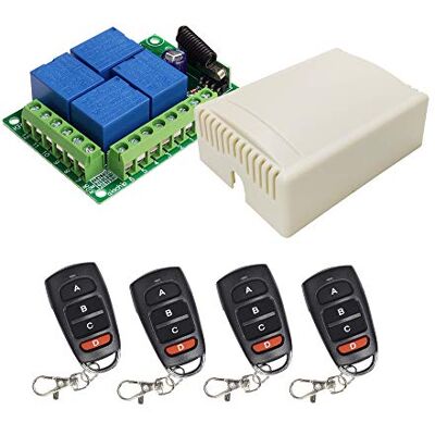 QIACHIP Commutateur de télécommande sans fil 12V, récepteur de Relais RF 10A 4CH 433Mhz avec 4 émetteurs Porte de Portail,pour Moteur, Garage, lumière, Bricolage - Publicité QIACHIP Commutateur de télécommande sans fil 12V, récepteur de Relais RF 10A 4CH 433Mhz avec 4 émetteurs Porte de Portail,pour Moteur, Garage, lumière, Bricolage - Publicité