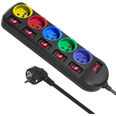 Maclean MCE204M Bloc multiprise Cordon rallonge électrique 5 Prises avec interrupteurs 250VAC/10A 1,5m Multicolore - Publicité Maclean MCE204M Bloc multiprise Cordon rallonge électrique 5 Prises avec interrupteurs 250VAC/10A 1,5m Multicolore - Publicité