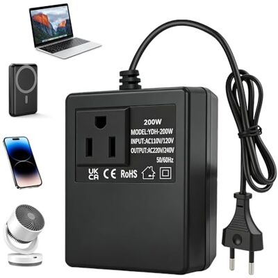 Wxeadu Convertisseur de Tension 200W, Transformateur 220V 110V AC Transformer 220 V à 110V, Adaptateur de Prise de Voyage, Transformateur de Puissance, Adaptateur de Voyage, Convertisseur de Prise UE - Publicité Wxeadu Convertisseur de Tension 200W, Transformateur 220V 110V AC Transformer 220 V à 110V, Adaptateur de Prise de Voyage, Transformateur de Puissance, Adaptateur de Voyage, Convertisseur de Prise UE - Publicité