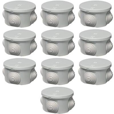 Electron Lot de 10 boîtes de jonction extérieures IP44 ronde diamètre 65 x 35 mm, boîte de jonction pour système électrique, étanche, passe-câbles, gris, couvercle sous pression, idéal pour les installations - Publicité Electron Lot de 10 boîtes de jonction extérieures IP44 ronde diamètre 65 x 35 mm, boîte de jonction pour système électrique, étanche, passe-câbles, gris, couvercle sous pression, idéal pour les installations - Publicité