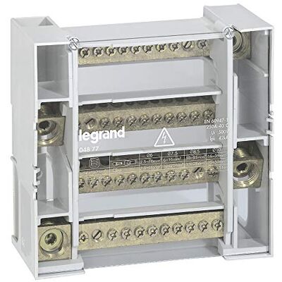 Legrand 004877 Répartiteur Modulaire Monobloc Tétrapolaire à Bornes, 12 Connexions par Barreau, 250A, 9 Modules, Gris Clair - Publicité Legrand 004877 Répartiteur Modulaire Monobloc Tétrapolaire à Bornes, 12 Connexions par Barreau, 250A, 9 Modules, Gris Clair - Publicité