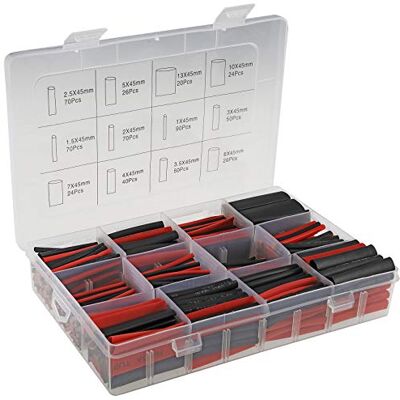 ChiliTec Boîte de 560 gaines thermorétractables pour l'intérieur et l'extérieur 11 tailles Taux de rétrécissement 2:1 45 mm de long Noir et rouge - Publicité ChiliTec Boîte de 560 gaines thermorétractables pour l'intérieur et l'extérieur 11 tailles Taux de rétrécissement 2:1 45 mm de long Noir et rouge - Publicité