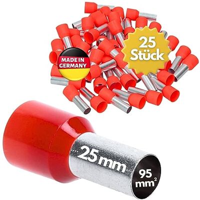 Kalitec AE9525RT Lot de 25 embouts de câble isolés 95 mm² 25 mm de long rouge I Fabriqué en Allemagne I Qualité industrielle - Publicité Kalitec AE9525RT Lot de 25 embouts de câble isolés 95 mm² 25 mm de long rouge I Fabriqué en Allemagne I Qualité industrielle - Publicité