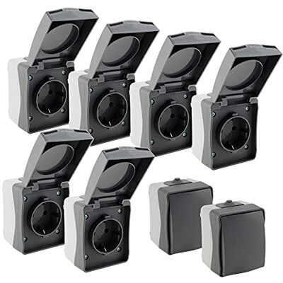 ChiliTec Nuqui Lot de 6 prises de courant et 2 interrupteurs en saillie Pour intérieur et extérieur IP54 Avec couvercle rabattable Résistant aux intempéries 250 V Gris anthracite - Publicité ChiliTec Nuqui Lot de 6 prises de courant et 2 interrupteurs en saillie Pour intérieur et extérieur IP54 Avec couvercle rabattable Résistant aux intempéries 250 V Gris anthracite - Publicité