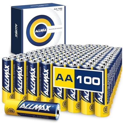 ALLMAX BATTERY Piles Alcalines Allmax AA Mignon (LR6) à Puissance maximale (100 pièces) – Durée de Vie Ultra Longue : 10 Ans, étanche, adaptée aux appareils – alimentée par la Technologie EnergyCircle (1,5 Volt). Publicité ALLMAX BATTERY Piles Alcalines Allmax AA Mignon (LR6) à Puissance maximale (100 pièces) – Durée de Vie Ultra Longue : 10 Ans, étanche, adaptée aux appareils – alimentée par la Technologie EnergyCircle (1,5 Volt). Publicité
