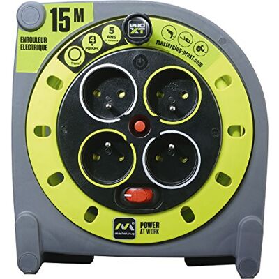Masterplug Rallonge Prolongateur électrique 15m, Enrouleur Profesionnelle 4 Prises 16 A, Câble Vert 3G1 mm² - Publicité Masterplug Rallonge Prolongateur électrique 15m, Enrouleur Profesionnelle 4 Prises 16 A, Câble Vert 3G1 mm² - Publicité