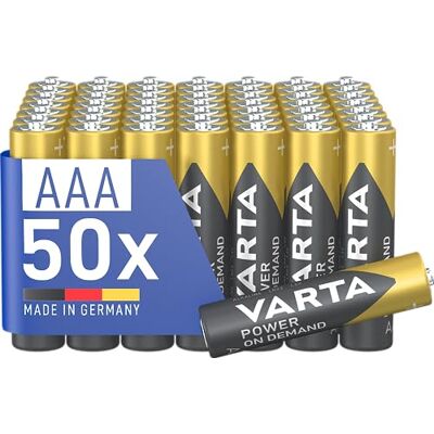 Varta Piles AAA, lot de 50, Power on Demand, Alcalines, 1,5V, pack de stockage, pour accessoires informatiques, smart home, lampes de poche, Made in Germany - Publicité Varta Piles AAA, lot de 50, Power on Demand, Alcalines, 1,5V, pack de stockage, pour accessoires informatiques, smart home, lampes de poche, Made in Germany - Publicité