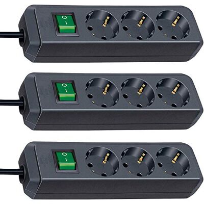 Brennenstuhl Eco-Line Lot de 3 multiprises à 3 prises avec sécurité enfant, interrupteur et câble de 5 m Noir - Publicité Brennenstuhl Eco-Line Lot de 3 multiprises à 3 prises avec sécurité enfant, interrupteur et câble de 5 m Noir - Publicité
