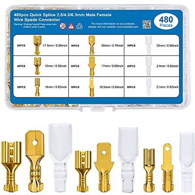 MMOBIEL 480 pièces Connecteurs à brosse et cosses à sertir avec manchons isolants pour le câblage électrique 2,8 mm 4,8 mm 6,3 mm Mâle et femelle Or - Publicité MMOBIEL 480 pièces Connecteurs à brosse et cosses à sertir avec manchons isolants pour le câblage électrique 2,8 mm 4,8 mm 6,3 mm Mâle et femelle Or - Publicité