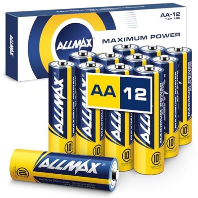 ALLMAX BATTERY Piles Alcalines Allmax AA Mignon (LR6) à Puissance maximale (12 pièces) – Durée de Vie Ultra Longue : 10 Ans, étanche, adaptée aux appareils – alimentée par la Technologie EnergyCircle (1,5 Volt). Publicité ALLMAX BATTERY Piles Alcalines Allmax AA Mignon (LR6) à Puissance maximale (12 pièces) – Durée de Vie Ultra Longue : 10 Ans, étanche, adaptée aux appareils – alimentée par la Technologie EnergyCircle (1,5 Volt). Publicité