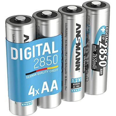 Ansmann Piles rechargeables HR6 NiMH 2850 mAh 1,2 V (lot de 4) – Piles rechargeables Mignon AA à faible autodécharge – Accumulateurs pour appareils énergivores (déclencheur appareil photo, jouet, etc) - Publicité Ansmann Piles rechargeables HR6 NiMH 2850 mAh 1,2 V (lot de 4) – Piles rechargeables Mignon AA à faible autodécharge – Accumulateurs pour appareils énergivores (déclencheur appareil photo, jouet, etc) - Publicité