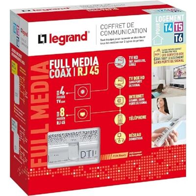 Legrand Coffret de Communication Pré-équipé Full Media Coffret DTI RJ45 Pour Distribuer TV et Services Box vers Prises RJ45 Pour Logement T4/T5/T6 Fabriqué En France Blanc - Publicité Legrand Coffret de Communication Pré-équipé Full Media Coffret DTI RJ45 Pour Distribuer TV et Services Box vers Prises RJ45 Pour Logement T4/T5/T6 Fabriqué En France Blanc - Publicité