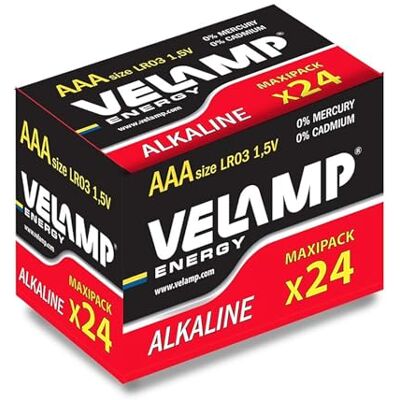 Velamp LR03/24BOX Piles AAA Alcalines Mini Stilo Haute Performance 1,5V Lot 24 Pile AAA Alcaline Anticorrosion, Durée Conservation 5 Ans Appareils et Accessoires du Quotidien (non Rechargeables) - Publicité Velamp LR03/24BOX Piles AAA Alcalines Mini Stilo Haute Performance 1,5V Lot 24 Pile AAA Alcaline Anticorrosion, Durée Conservation 5 Ans Appareils et Accessoires du Quotidien (non Rechargeables) - Publicité