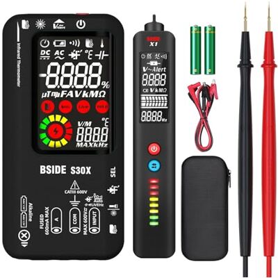 BSIDE Kit Multimètre Numérique et Stylo Testeur Électrique S30X+X1 Multimètre Intelligent et Détecteur de Tension Sans Contact avec Pince Crocodile pour Électricien Électronique LED Automobile - Publicité BSIDE Kit Multimètre Numérique et Stylo Testeur Électrique S30X+X1 Multimètre Intelligent et Détecteur de Tension Sans Contact avec Pince Crocodile pour Électricien Électronique LED Automobile - Publicité