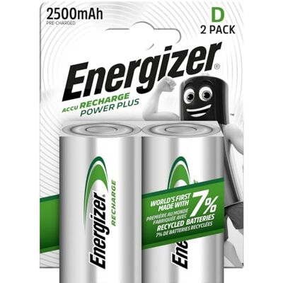 Energizer Piles D Accu Recharge Power Plus, Pack de X Batterie NiMH de 2500 mAh Durée de vie de la batterie jusqu'à 3 ans Emballage recyclable 100 % sans plastique - Publicité Energizer Piles D Accu Recharge Power Plus, Pack de X Batterie NiMH de 2500 mAh Durée de vie de la batterie jusqu'à 3 ans Emballage recyclable 100 % sans plastique - Publicité