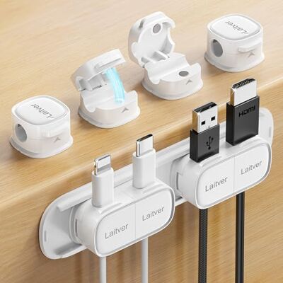 Laitver Clips de Câble, 6 Pièces Organisateur de Câbles Magnétique Autocollant,Support de Câble avec Base en Plastique pour Rangement de Clips,Accroche Cable pour Bureau,Table de Nuit - Publicité Laitver Clips de Câble, 6 Pièces Organisateur de Câbles Magnétique Autocollant,Support de Câble avec Base en Plastique pour Rangement de Clips,Accroche Cable pour Bureau,Table de Nuit - Publicité