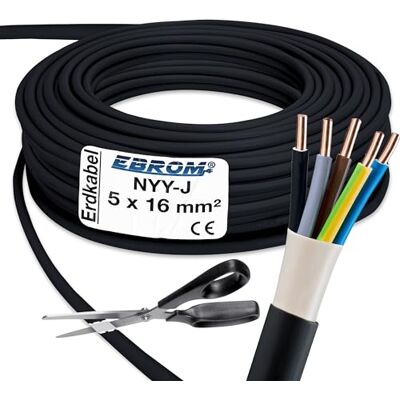EBROM Câble de terre NYY-J 5 x 16 mm² – Câble d'alimentation puissant – Câble de terre en PVC – Noir – Vendu au mètre exact – Choix par incréments de 1 m, plusieurs longueurs – NYY-J 5 x 16 mm² – - Publicité EBROM Câble de terre NYY-J 5 x 16 mm² – Câble d'alimentation puissant – Câble de terre en PVC – Noir – Vendu au mètre exact – Choix par incréments de 1 m, plusieurs longueurs – NYY-J 5 x 16 mm² – - Publicité