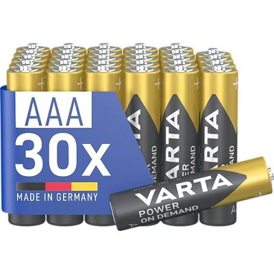 Varta Piles AAA, lot de 30, Power on Demand, Alcalines, 1,5V, pack de stockage, pour accessoires informatiques, smart home, lampes de poche, Made in Germany - Publicité Varta Piles AAA, lot de 30, Power on Demand, Alcalines, 1,5V, pack de stockage, pour accessoires informatiques, smart home, lampes de poche, Made in Germany - Publicité