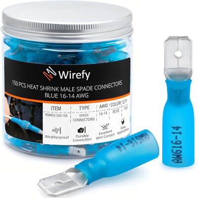Wirefy 150 Pièces Kit de Cosse Electrique Plates Males Cosses Electriques à Sertir thermorétractables 1,5 à 2,5 mm² - Publicité Wirefy 150 Pièces Kit de Cosse Electrique Plates Males Cosses Electriques à Sertir thermorétractables 1,5 à 2,5 mm² - Publicité