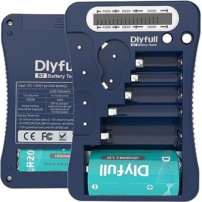 DLYFULL Testeur de batterie LCD universel pour piles AA, AAA, C, D, 9 V Testeur de batterie numérique CR123A, CR2, CRV3, 2CR5, CRP2 pour piles bouton 1,5 V et 3 V - Publicité DLYFULL Testeur de batterie LCD universel pour piles AA, AAA, C, D, 9 V Testeur de batterie numérique CR123A, CR2, CRV3, 2CR5, CRP2 pour piles bouton 1,5 V et 3 V - Publicité