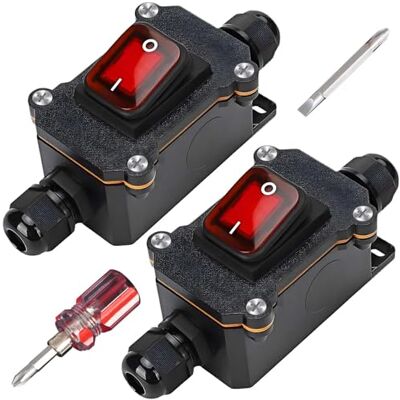 GAOUTO Lot de 2 interrupteurs en ligne étanches 12 V 20 A, 12 V Étanche IP67 Avec tournevis, 12 V DPST 4 broches, Interrupteur à câble, Interrupteur en ligne étanche - Publicité GAOUTO Lot de 2 interrupteurs en ligne étanches 12 V 20 A, 12 V Étanche IP67 Avec tournevis, 12 V DPST 4 broches, Interrupteur à câble, Interrupteur en ligne étanche - Publicité