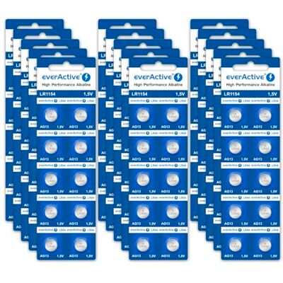 everActive Lot de 200 Piles AG13 1,5 V alcalines Mini G13 LR1154 LR44 Durée de Vie de 4 Ans 20 Cartes Blister - Publicité everActive Lot de 200 Piles AG13 1,5 V alcalines Mini G13 LR1154 LR44 Durée de Vie de 4 Ans 20 Cartes Blister - Publicité