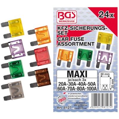 OC-PRO BGS TECHNIC Assortiment de maxi fusibles de 20 à 100 ampères 24 pièces Métal CE - Publicité OC-PRO BGS TECHNIC Assortiment de maxi fusibles de 20 à 100 ampères 24 pièces Métal CE - Publicité
