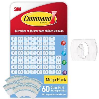 Command Crochets de Fixation, Lot de 60 Mini-Crochets Transparents et de 68 Petites Bandes Adhésive Pour la Décoration des Guirlandes Lumineuses, Accrochage Sans Dommage - Publicité Command Crochets de Fixation, Lot de 60 Mini-Crochets Transparents et de 68 Petites Bandes Adhésive Pour la Décoration des Guirlandes Lumineuses, Accrochage Sans Dommage - Publicité