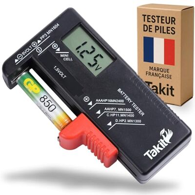Takit Testeur de Piles numérique pour AA, AAA, C, D, PP3, 9V, 1.5V, Piles Bouton Fonctionne sans Pile Garantie 5 Ans Marque Française - Publicité Takit Testeur de Piles numérique pour AA, AAA, C, D, PP3, 9V, 1.5V, Piles Bouton Fonctionne sans Pile Garantie 5 Ans Marque Française - Publicité