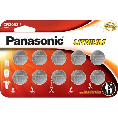 Panasonic Lot de 10 Piles CR2032 au Lithium 3,0 V Longue durée Résistantes aux Enfants - Publicité Panasonic Lot de 10 Piles CR2032 au Lithium 3,0 V Longue durée Résistantes aux Enfants - Publicité