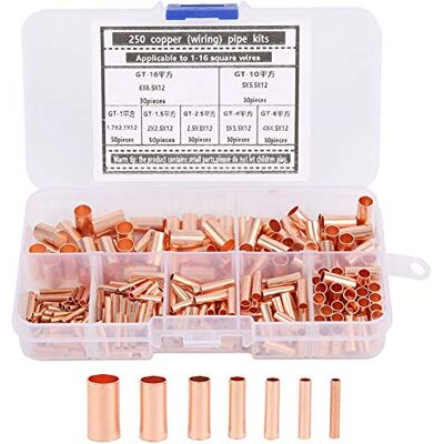 Candeon Connecteur Bout à Bout Non Isolée, 250pcs Embouts De CâBles Non Isolés Cosses De Câble En Cuivre, 7 Tailles Cosses électriques A Sertir Bout à Bout Terminaison à Sertir Pour Projets électrique - Publicité Candeon Connecteur Bout à Bout Non Isolée, 250pcs Embouts De CâBles Non Isolés Cosses De Câble En Cuivre, 7 Tailles Cosses électriques A Sertir Bout à Bout Terminaison à Sertir Pour Projets électrique - Publicité