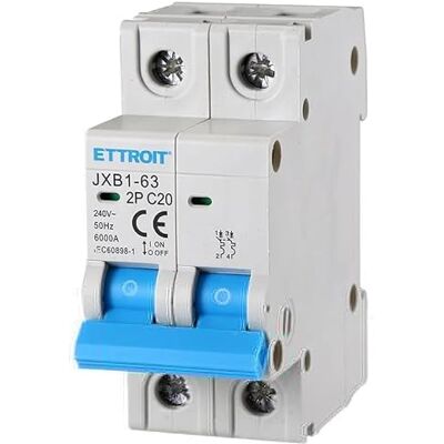 Electron 230 V 20 A C20 Interrupteur magnétothermique 240 V AC, monophasé, occupe 2 modules de conduite DIN, 2 P 2 pôles, 6 KA 6000 AMPERE, INTERRUPTEUR DE CIRCUIT - Publicité Electron 230 V 20 A C20 Interrupteur magnétothermique 240 V AC, monophasé, occupe 2 modules de conduite DIN, 2 P 2 pôles, 6 KA 6000 AMPERE, INTERRUPTEUR DE CIRCUIT - Publicité