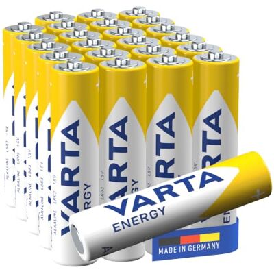 Varta Piles AAA, lot de 24, Energy, Alcalines, 1,5V, emballage recyclé à 80%, pour des besoins de base simples, Made in Germany - Publicité Varta Piles AAA, lot de 24, Energy, Alcalines, 1,5V, emballage recyclé à 80%, pour des besoins de base simples, Made in Germany - Publicité
