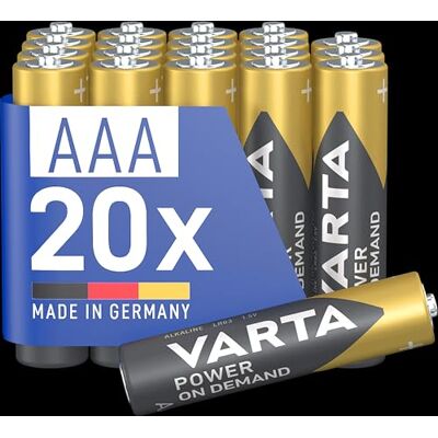 Varta Piles AAA, lot de 20, Power on Demand, Alcalines, 1,5V, pack de stockage, pour accessoires informatiques, smart home, lampes de poche, Made in Germany - Publicité Varta Piles AAA, lot de 20, Power on Demand, Alcalines, 1,5V, pack de stockage, pour accessoires informatiques, smart home, lampes de poche, Made in Germany - Publicité