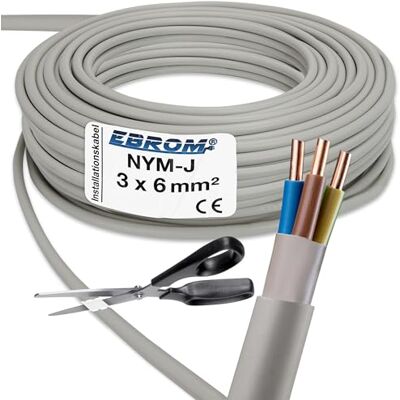 EBROM Câble NYM-J 3 x 6 mm² Câble d'Installation Pour Pièces Humides Gris Sélection Par Incréments de 1 Mètre Au Mètre Près Longueur : 8 m - Publicité EBROM Câble NYM-J 3 x 6 mm² Câble d'Installation Pour Pièces Humides Gris Sélection Par Incréments de 1 Mètre Au Mètre Près Longueur : 8 m - Publicité