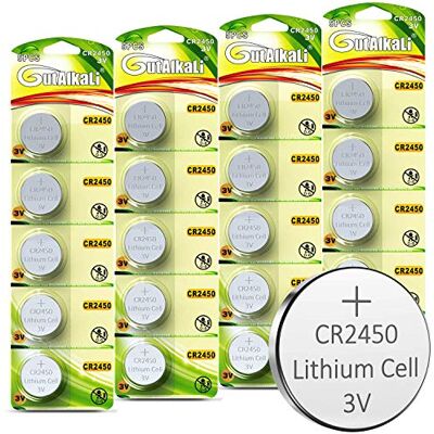 GutAlkaLi CR2450 Lot de 20 piles bouton au lithium 3 V sans mercure, longue durée de vie, forte puissance 3 V pour appareils électroniques, montre, maison, clé à distance de voiture - Publicité GutAlkaLi CR2450 Lot de 20 piles bouton au lithium 3 V sans mercure, longue durée de vie, forte puissance 3 V pour appareils électroniques, montre, maison, clé à distance de voiture - Publicité
