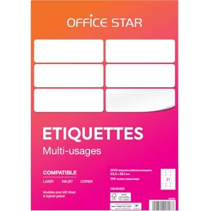 Office Star Products OFFICE STAR 2100 Étiquettes Autocollantes Multi-Usages Blanches Personnalisables Imprimables Format 63,5 x 38,1 mm Impression Laset Jet d'Encre et Copieur - Publicité Office Star Products OFFICE STAR 2100 Étiquettes Autocollantes Multi-Usages Blanches Personnalisables Imprimables Format 63,5 x 38,1 mm Impression Laset Jet d'Encre et Copieur - Publicité