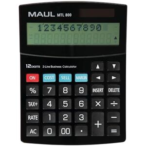 MAUL Calculatrice de Bureau MTL 800   Calculatrice à 12 Chiffres et 2 Lignes   Grande Calculatrice Commerciale Professionnelle avec calcul de taxe et Fonction de Correction   Noir - Publicité