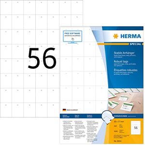 HERMA Étiquettes imprimables robustes, 56 étiquettes par feuille A4, 5600 étiquettes pour imprimantes laser et jet d'encre, perforées, 30 x 37 mm (8044) - Publicité