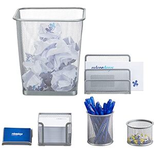 Relaxdays Set 6 fournitures de bureau poubelle pot crayon bloc notes cartes de visite courrier métal, argenté - Publicité Relaxdays Set 6 fournitures de bureau poubelle pot crayon bloc notes cartes de visite courrier métal, argenté - Publicité
