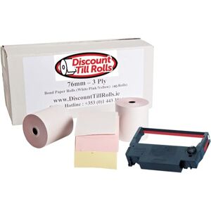 Discount Till Rolls Compatible avec Epson TM-300 Rouleaux de papier 3 plis non thermiques (blanc/rose/jaune) 76 x 70 mm (50 rouleaux), Rouleaux de cuisine 3 plis - Publicité